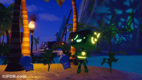 A Video Game Character Is Standing On A Beach Holding A Torch GIF