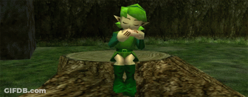 A Video Game Character Is Standing On A Tree Stump GIF