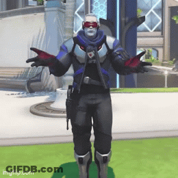 A Video Game Character Is Standing With His Arms Outstretched In Front Of A Building .. GIF