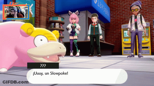 A Video Game Character Is Talking To A Slowpoke GIF