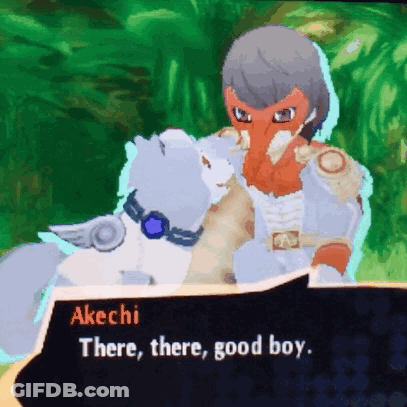 A Video Game Character Is Talking To Another Character And Says " There , There , Good Boy " GIF