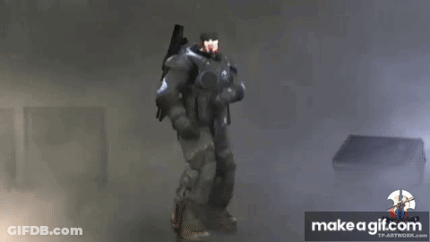 A Video Game Character Is Walking Through A Foggy Room . GIF