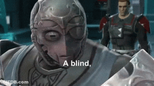 A Video Game Character Is Wearing A Helmet And Holding A Shield And Says A Blind . GIF