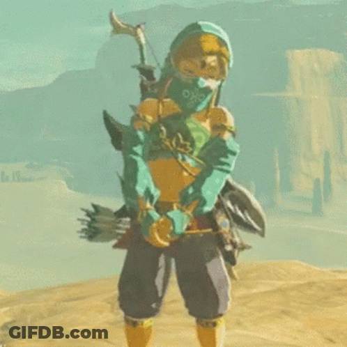 A Video Game Character Is Wearing A Mask And Gloves While Standing On A Hill . GIF