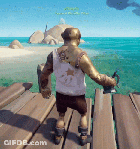A Video Game Character Named Chimpanzee Is Standing On A Pier GIF
