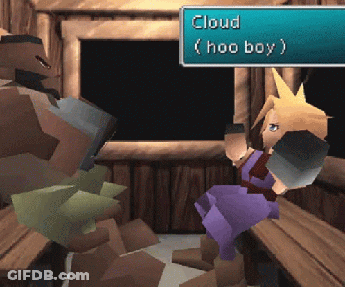 A Video Game Character Named Cloud Is Talking To Another Character Named Hoo Boy GIF