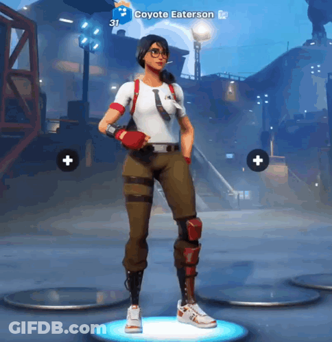 A Video Game Character Named Coyote Eaterson Is Standing In Front Of A Building GIF