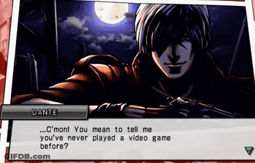 A Video Game Character Named Dante Is Talking About Playing A Video Game GIF