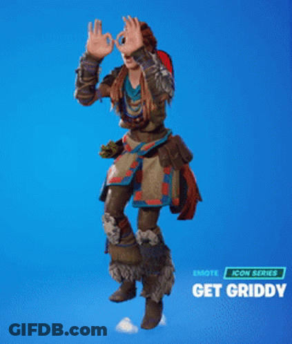 A Video Game Character Named Get Griddy Is Dancing On A Blue Background GIF