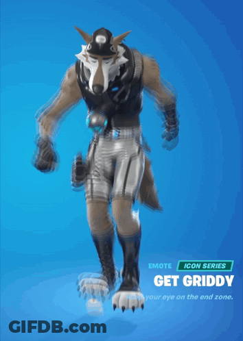 A Video Game Character Named Get Griddy Is Shown On A Blue Background GIF