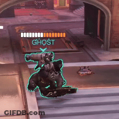 A Video Game Character Named Ghost Is Standing In Front Of A Sign GIF