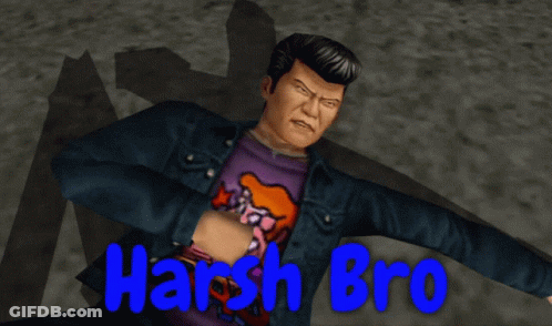 A Video Game Character Named Harsh Bro Is Wearing A Purple Shirt And A Blue Jacket GIF