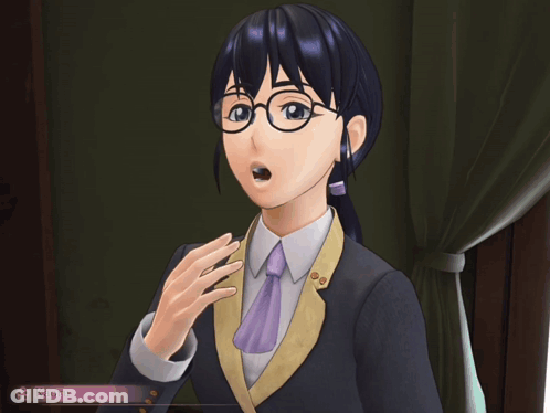 A Video Game Character Named Kaoru With Glasses And A Purple Tie GIF