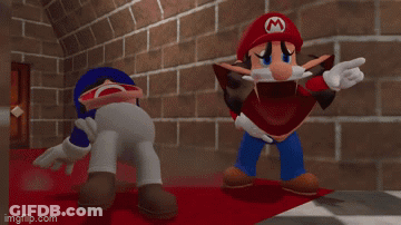 A Video Game Character Named Mario Is Standing Next To Another Character GIF