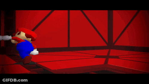A Video Game Character Named Mario Is Standing On A Red Floor GIF