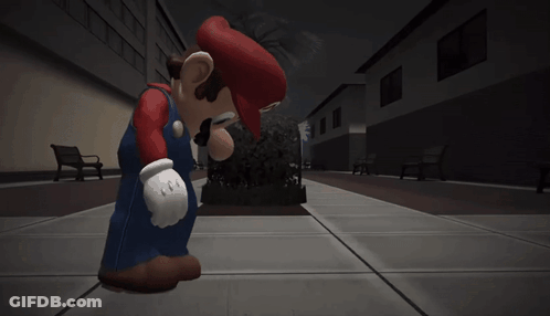 A Video Game Character Named Mario Stands On A Sidewalk GIF