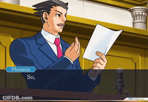 A Video Game Character Named Phoenix Is Holding A Piece Of Paper And Speaking Into A Microphone GIF