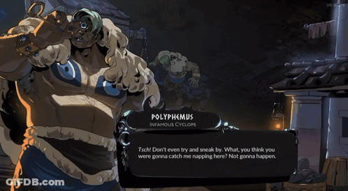 A Video Game Character Named Polyphemus Is Talking GIF