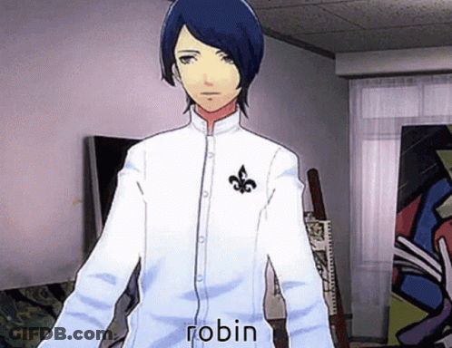 A Video Game Character Named Robin Is Standing In Front Of A Painting GIF