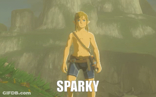 A Video Game Character Named Sparky Is Standing In The Grass GIF
