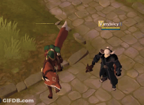 A Video Game Character Named Very Juicy Is Riding A Fox GIF
