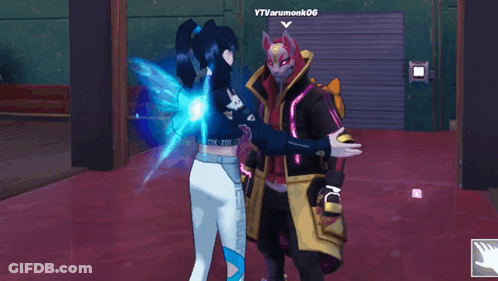 A Video Game Character Named Vtvvarumonk06 Is Standing Next To A Girl GIF