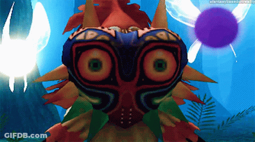 A Video Game Character 'S Face Is Surrounded By A Purple Ball And A White Fairy GIF