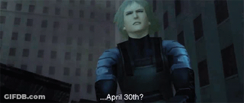 A Video Game Character Says " April 30Th " While Standing In Front Of A Building GIF
