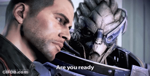 A Video Game Character Says " Are You Ready " To A Man GIF