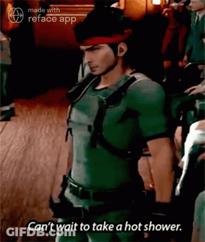 A Video Game Character Says " Can T Wait To Take A Hot Shower " GIF