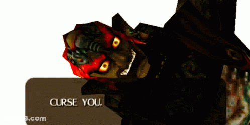 A Video Game Character Says Curse You In A Speech Box GIF