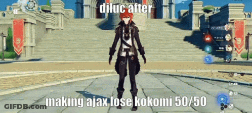A Video Game Character Says Diluc After Making Ajax Lose Kokomi 55/50 GIF