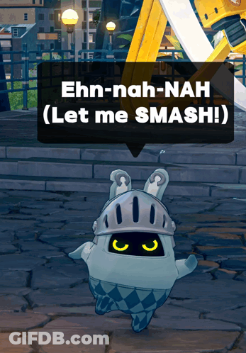 A Video Game Character Says " Ehn-Nah-Nah ( Let Me Smash ) " In A Speech Bubble GIF