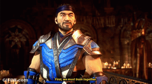 A Video Game Character Says First We Must Train Together In A Dark Room GIF