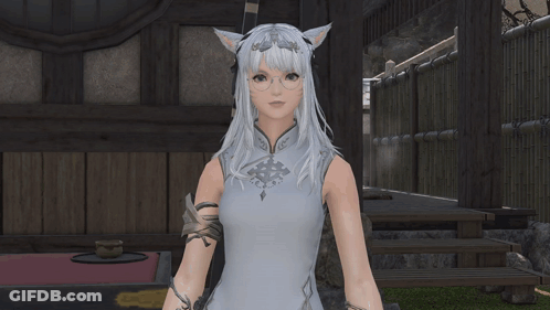 A Video Game Character Says Good Night With A Cat Ear Headband GIF