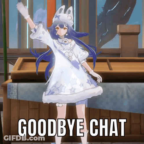 A Video Game Character Says Goodbye Chat In Front Of A Window GIF