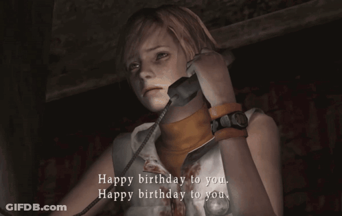 A Video Game Character Says " Happy Birthday To You " While Talking On The Phone GIF