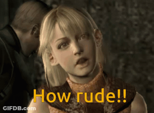 A Video Game Character Says How Rude In Yellow GIF