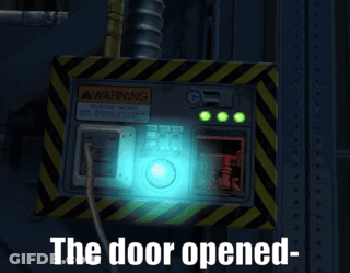 A Video Game Character Says " I Can Finally Leave " In A Dark Room GIF