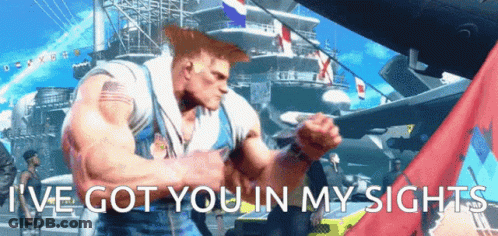 A Video Game Character Says " I 'Ve Got You In My Sights " In Front Of A Ship GIF