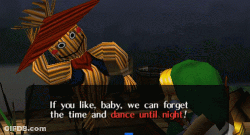 A Video Game Character Says " If You Like Baby We Can Forget The Time And Dance Until Night ! " GIF