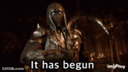 A Video Game Character Says It Has Begun In A Dark Background GIF