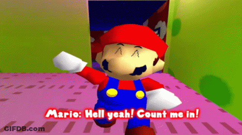 A Video Game Character Says Mario Hell Yeah And Count Me In GIF