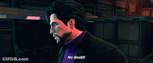 A Video Game Character Says No Doubt In A Dark Room GIF