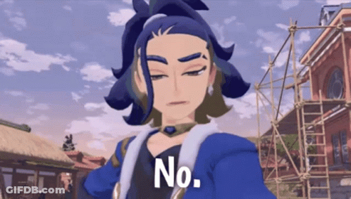 A Video Game Character Says No In Front Of A Construction Site GIF