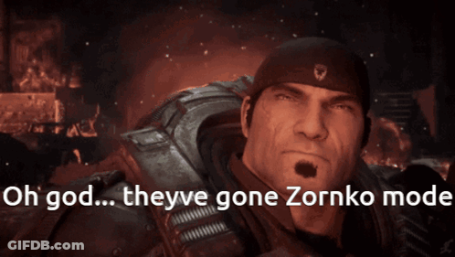 A Video Game Character Says " Oh God Theyve Gone Zornko Mod " GIF
