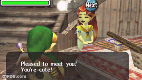 A Video Game Character Says " Pleased To Meet You " GIF