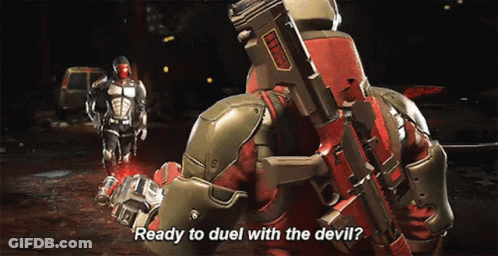 A Video Game Character Says " Ready To Duel With The Devil ? " GIF