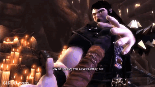 A Video Game Character Says Stay The Fuck Away From Me With That Thing GIF