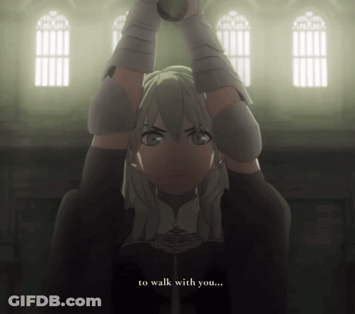 A Video Game Character Says " To Walk With You " In A Dark Room GIF